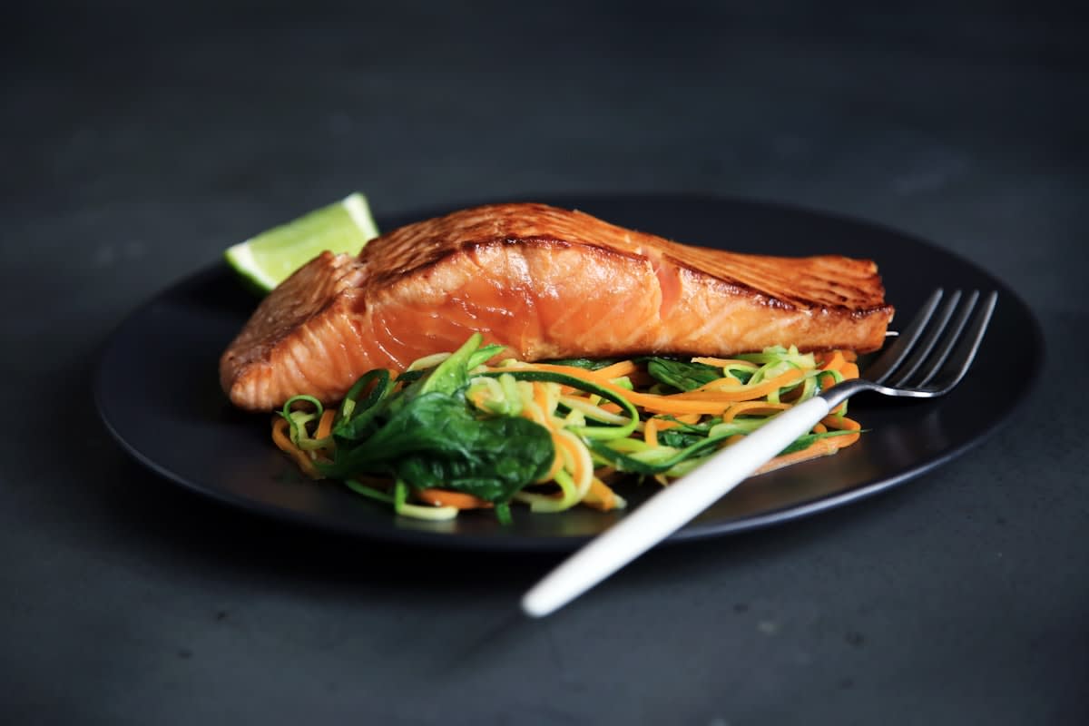 High protein meal with salmon and vegetables