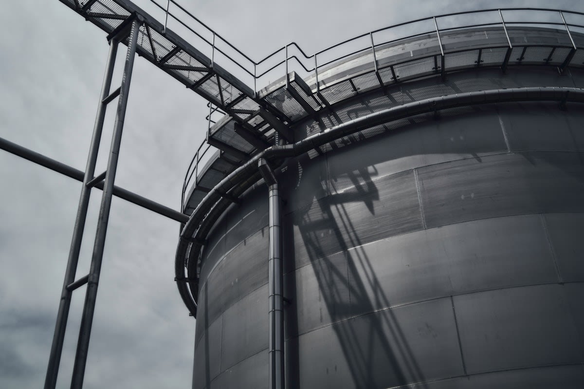 Large industrial steel fermentation tanks