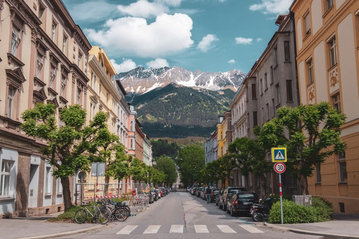 Quiet street in a European or Asian mid-sized city