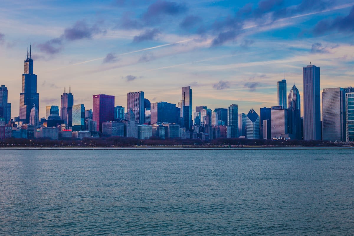 Modern urban skyline of a mid-sized city