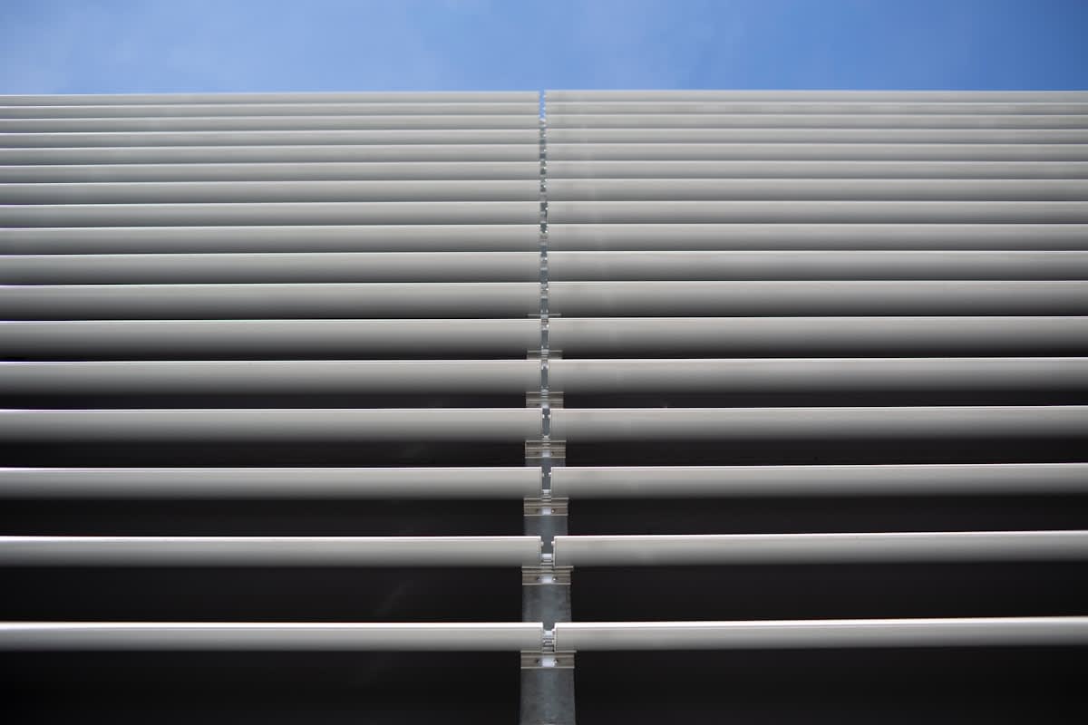 Architectural detail of a sun-shading louver system