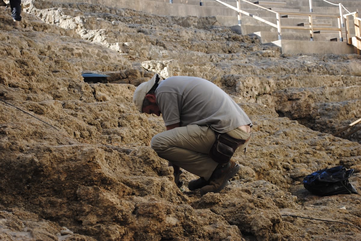Archaeologist using a tablet in the field