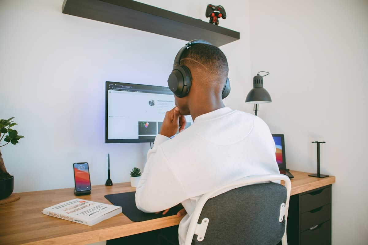 person focused on a single task in a clean environment