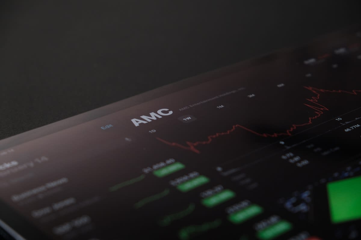 Close up of a digital tablet showing financial charts