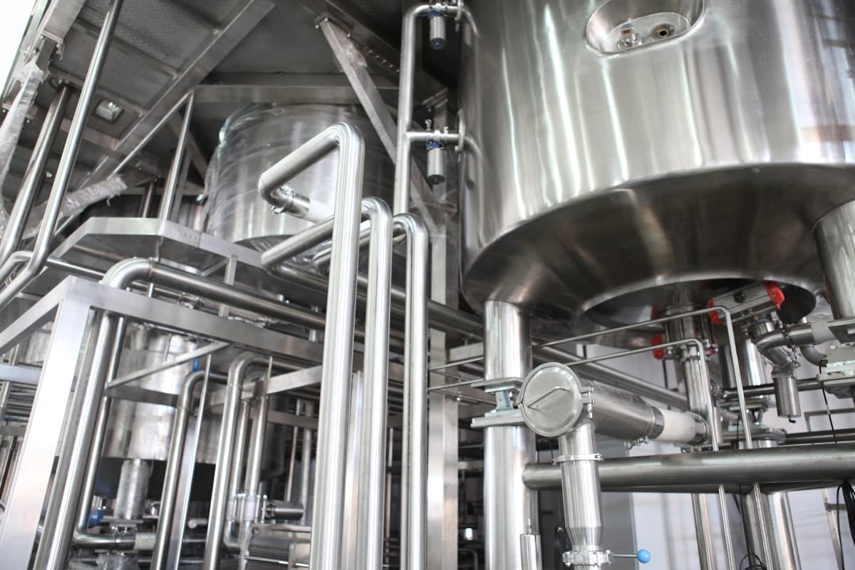 Industrial bioreactor facility with stainless steel tanks