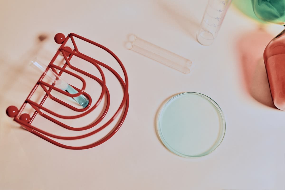 Close up of laboratory equipment and petri dishes