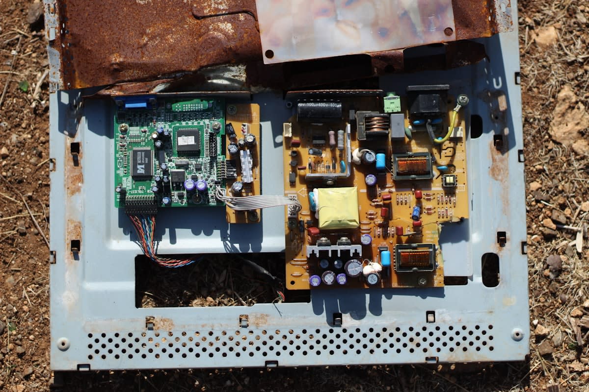 Close up of electronic waste and circuit boards