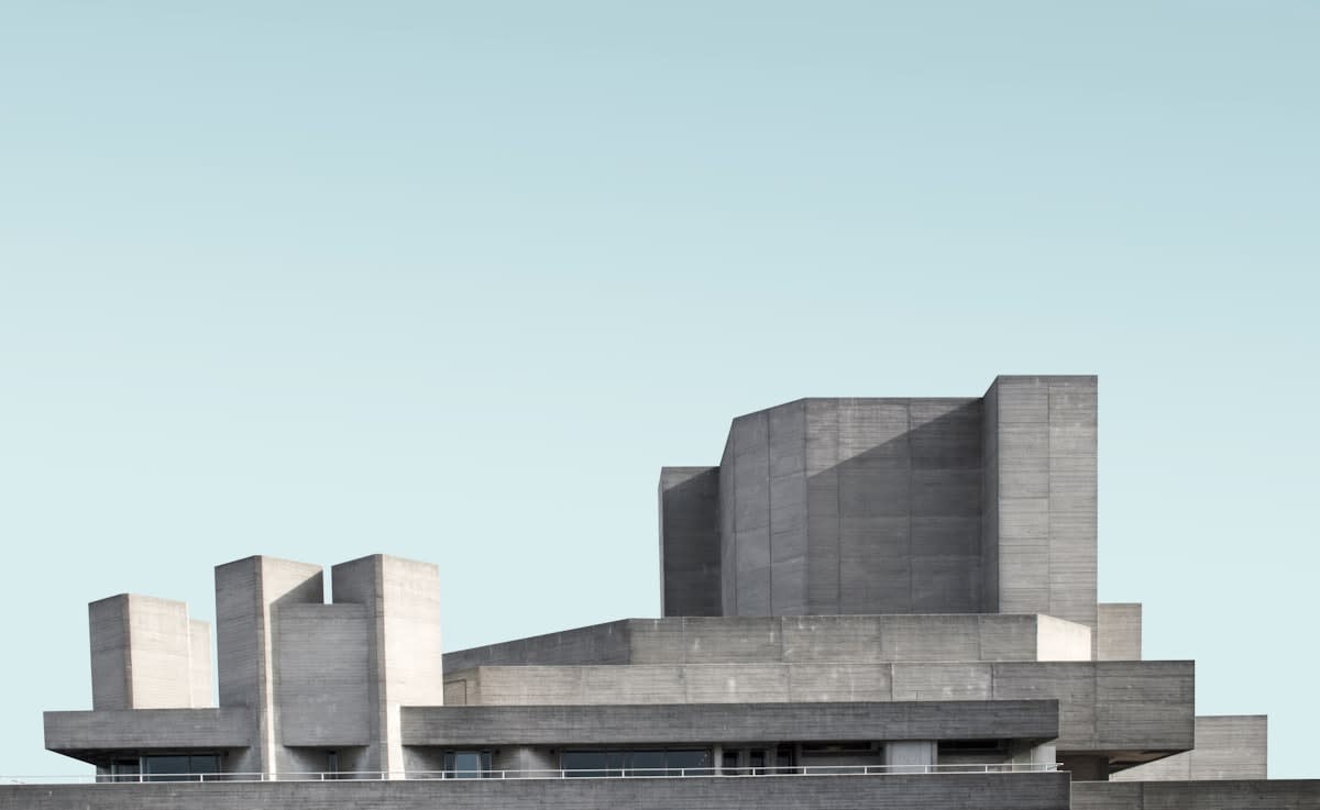 Brutalist concrete architecture with raw textures