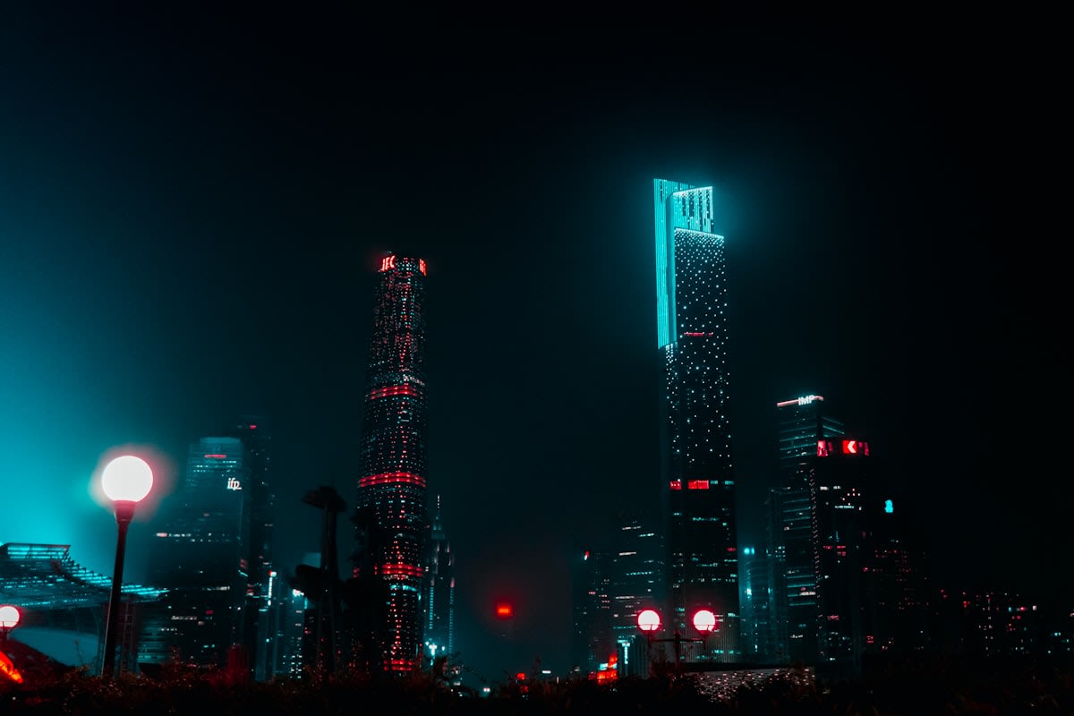 Futuristic digital city landscape
