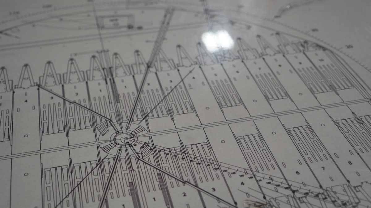 Close up of an intricate blueprint or map