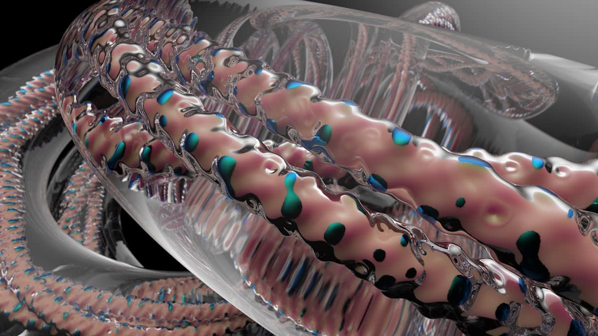 detailed 3d render of a mitochondrion showing cristae and matrix