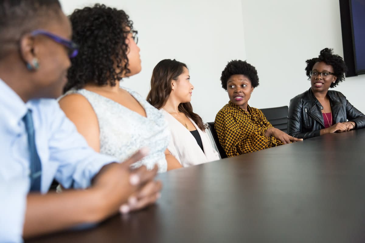 Group of diverse professionals in a collaborative discussion
