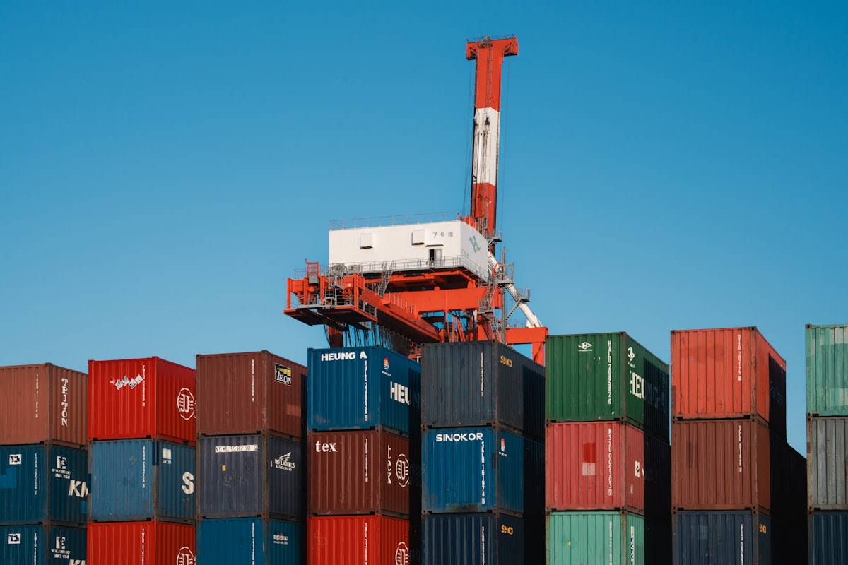 Industrial shipping port with containers