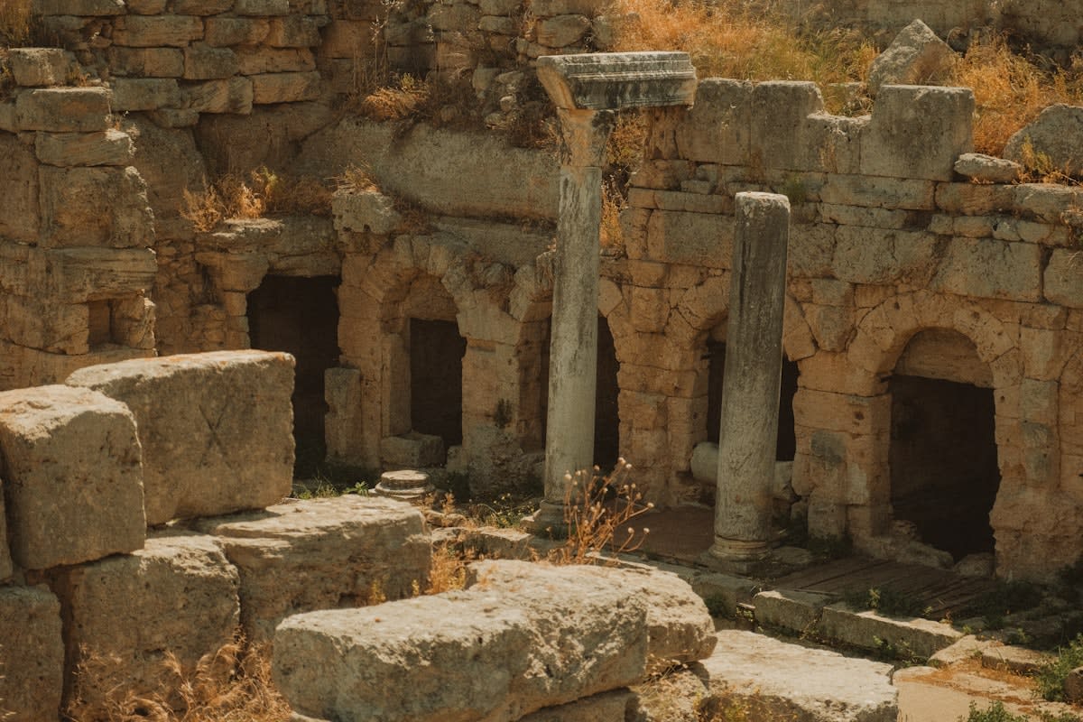 Ancient Roman ruins with erased inscriptions