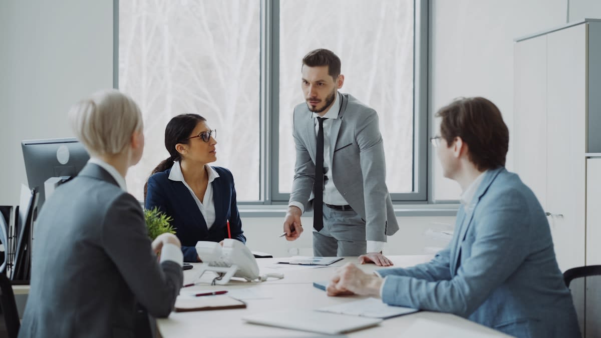 Corporate boardroom meeting
