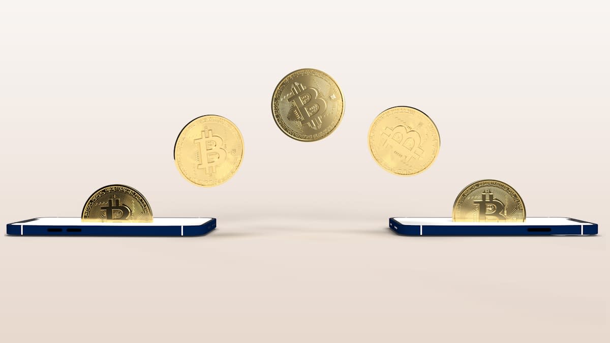Abstract digital network connecting gold coins