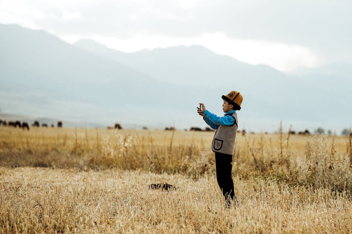 Farmer examining a resilient crop in a dry field