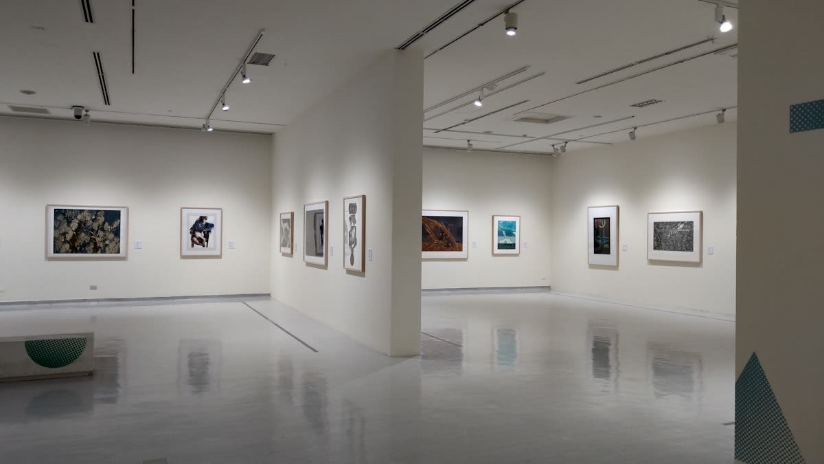Close up of a curated art gallery wall