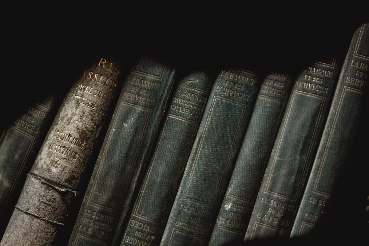 Old library with leather bound books