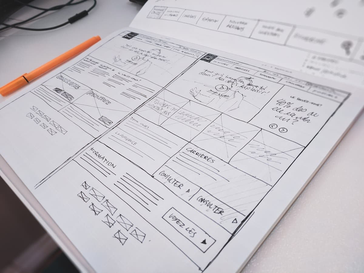 Close up of a professional notebook with a value map sketch