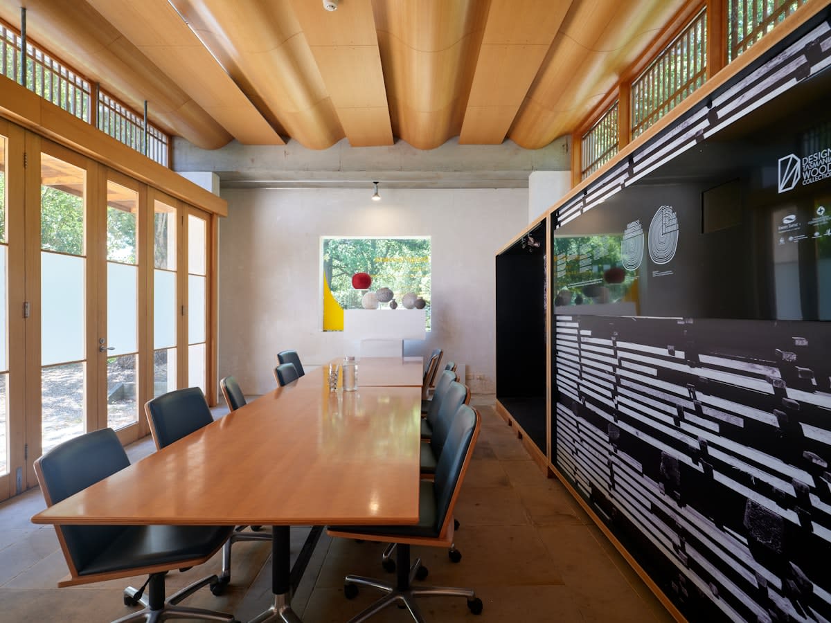 Modern corporate office with digital screens