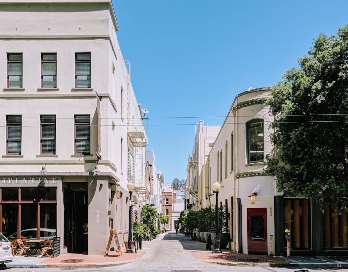 modern urban street with small boutique shops