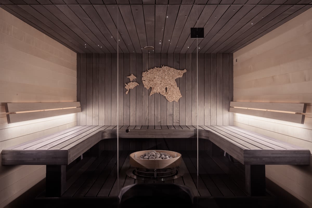 Modern sauna interior with wooden benches
