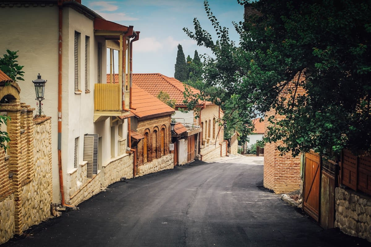 winding narrow street in an old European village