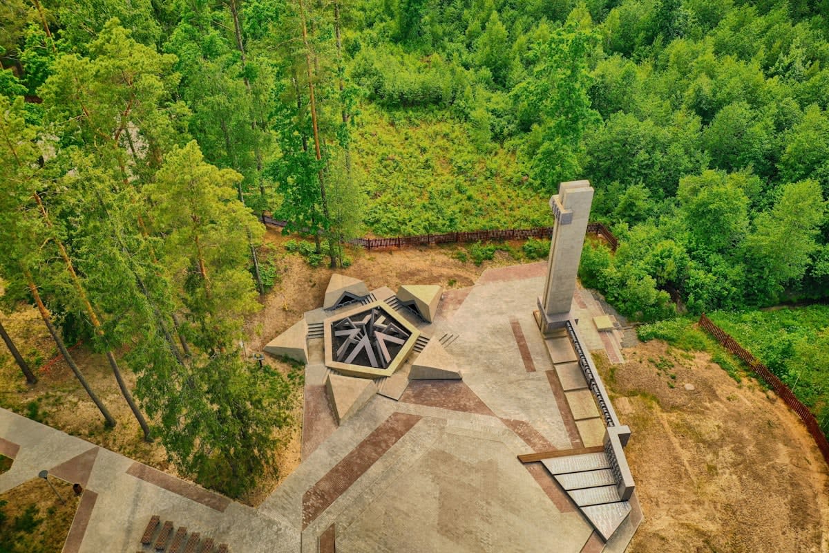Minimalist concrete sanctuary in a forest