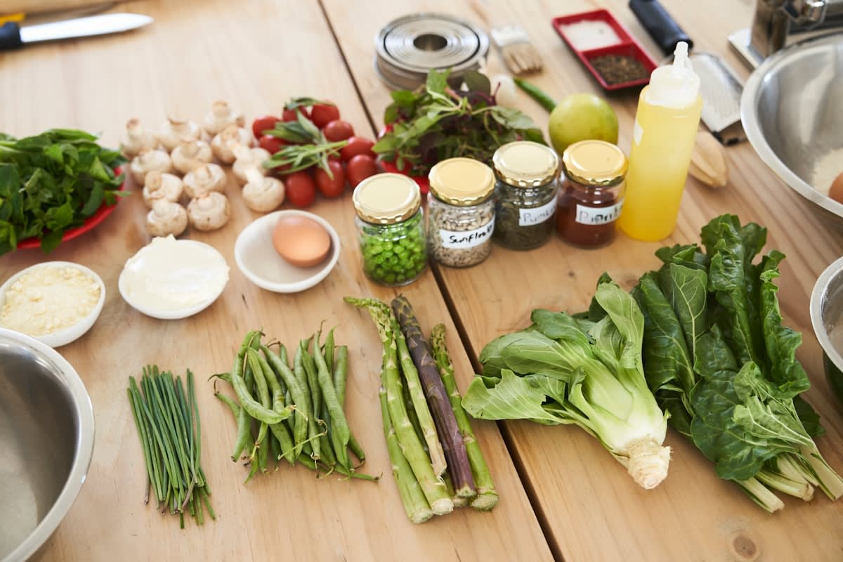 Fresh proteins and vegetables on a table
