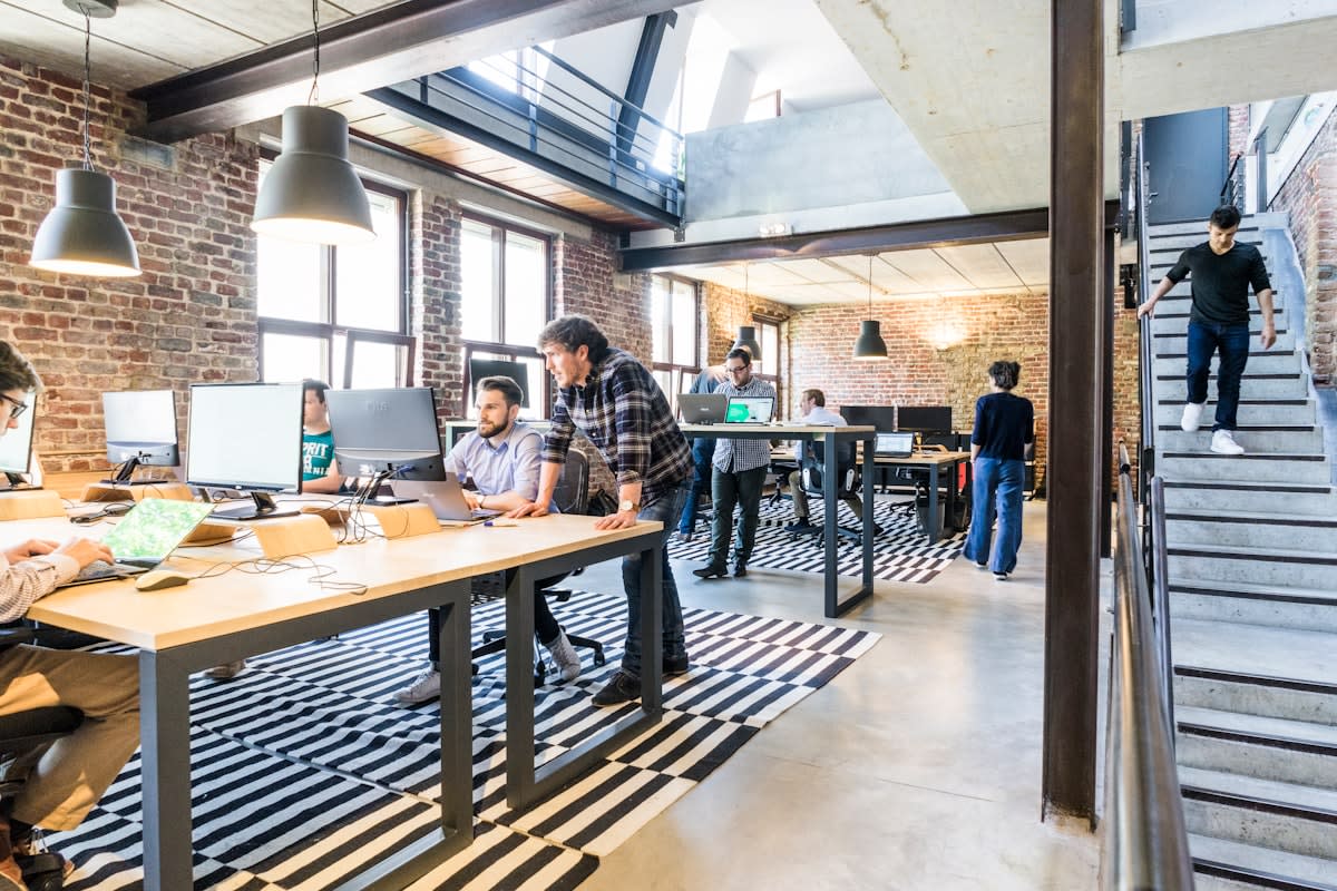 Diverse professionals collaborating in a modern office