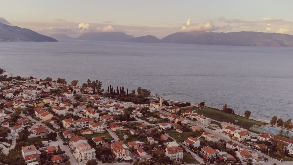 Aerial view of a less crowded European coastal town
