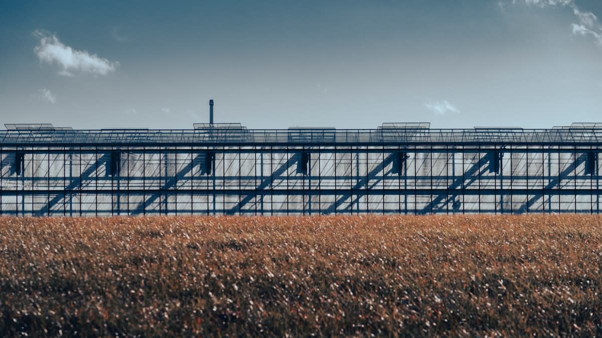 Industrial scale battery storage facility in a field