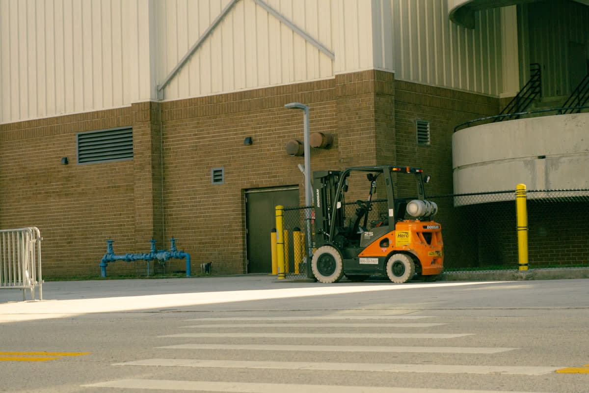 Industrial machinery and warehouse setting