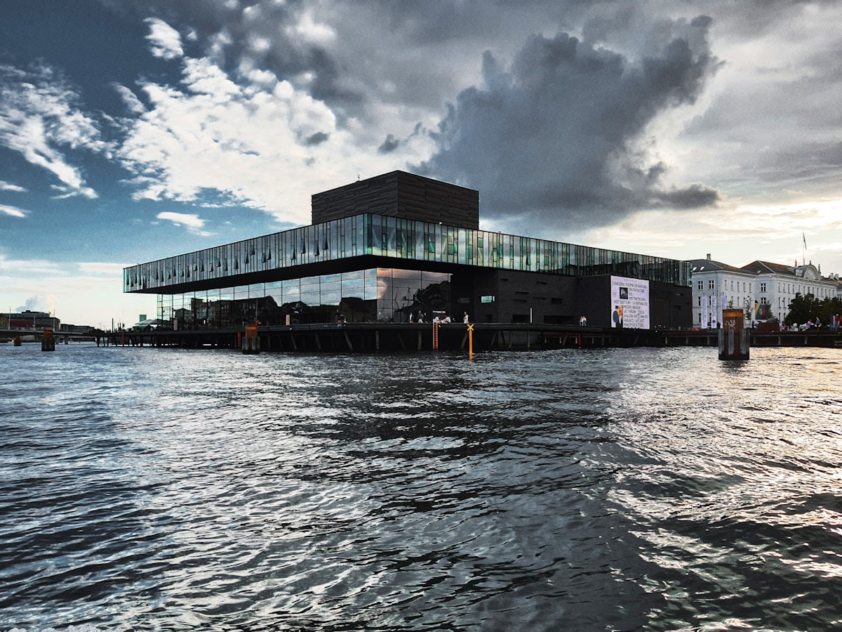 Modern sustainable urban architecture with water features