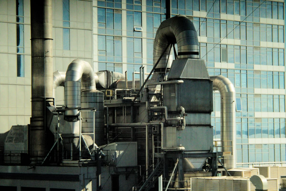Industrial air filtration system in a modern factory
