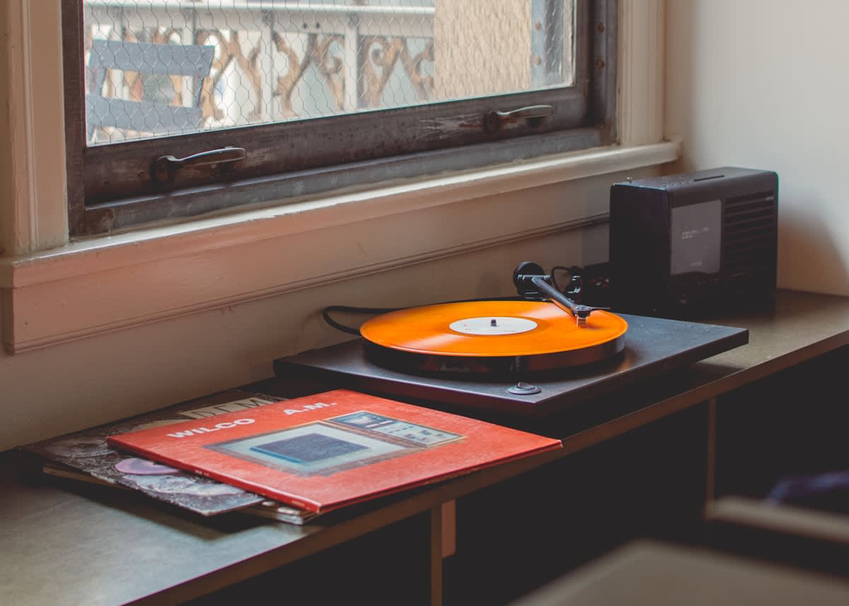 vintage record player with vinyl