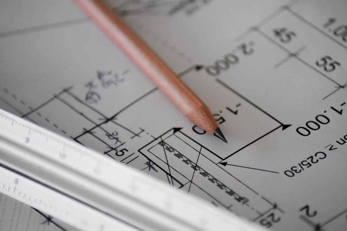 Close up of a complex architectural blueprint