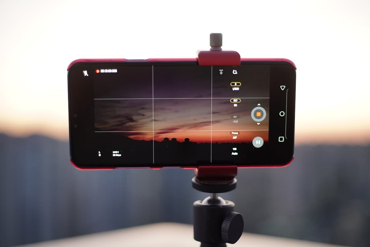 Close up of a smartphone screen in a remote landscape