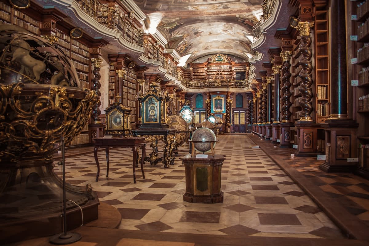 classical library with soft lighting