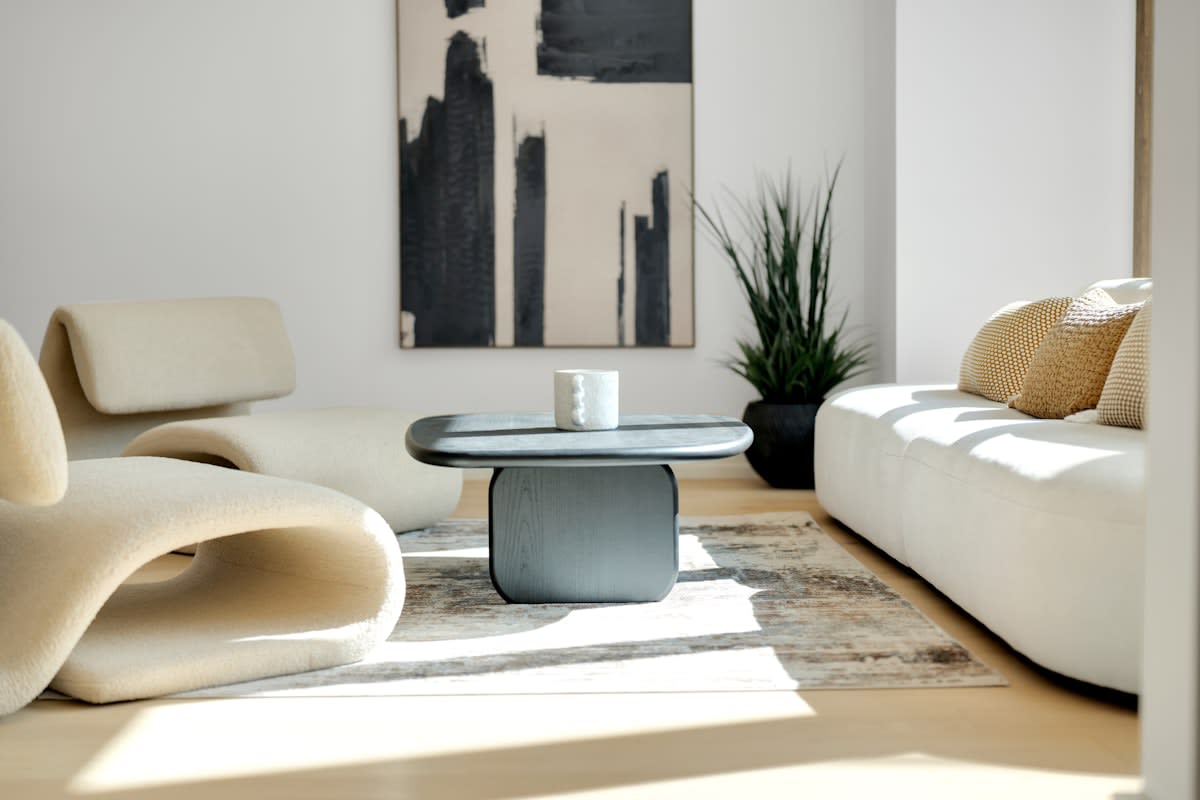 Modern wifi router in a minimalist living room