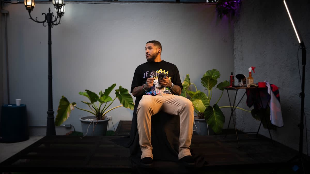 Person meditating in a modern setting
