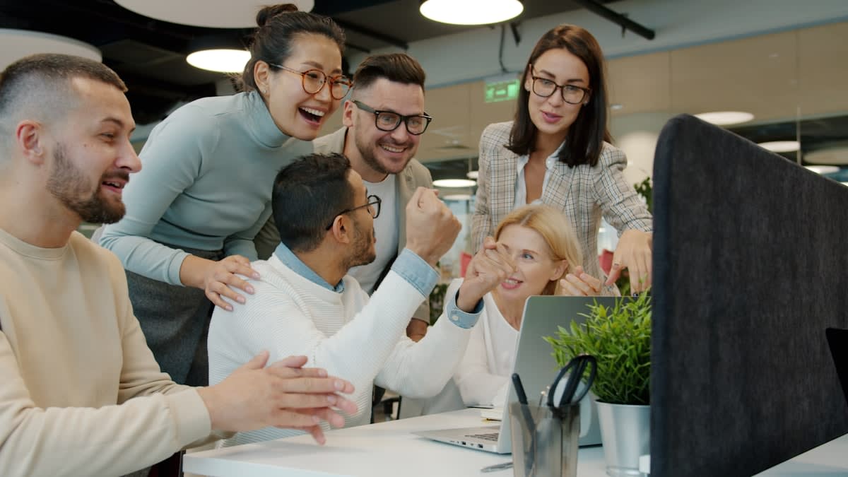 diverse group of professionals collaborating in a modern space