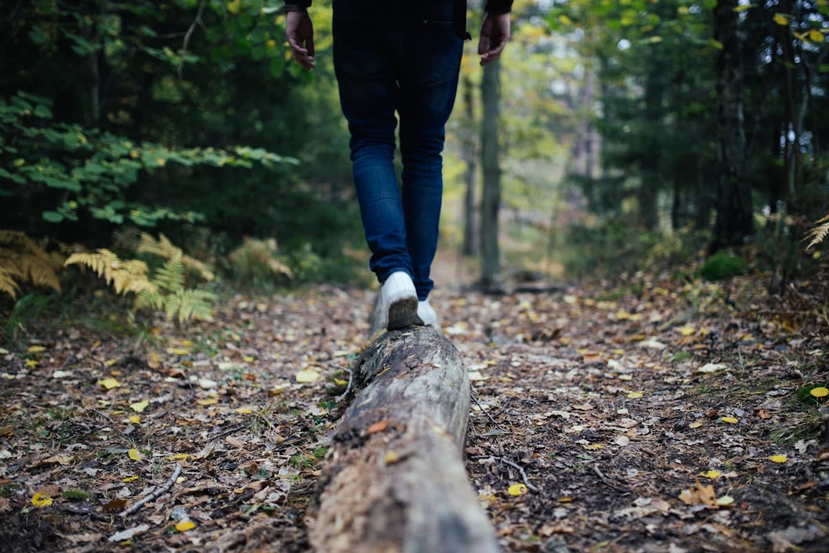 A person walking in nature during a work break