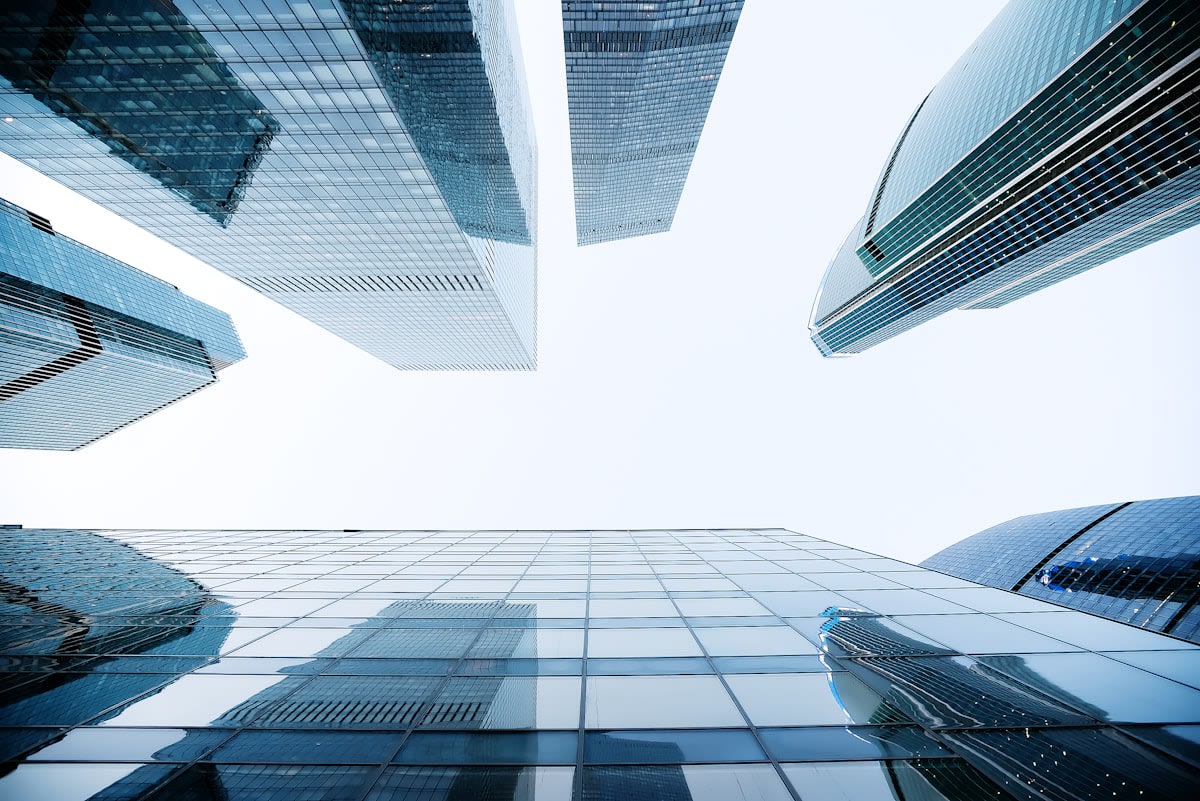 Modern glass architecture of a financial district