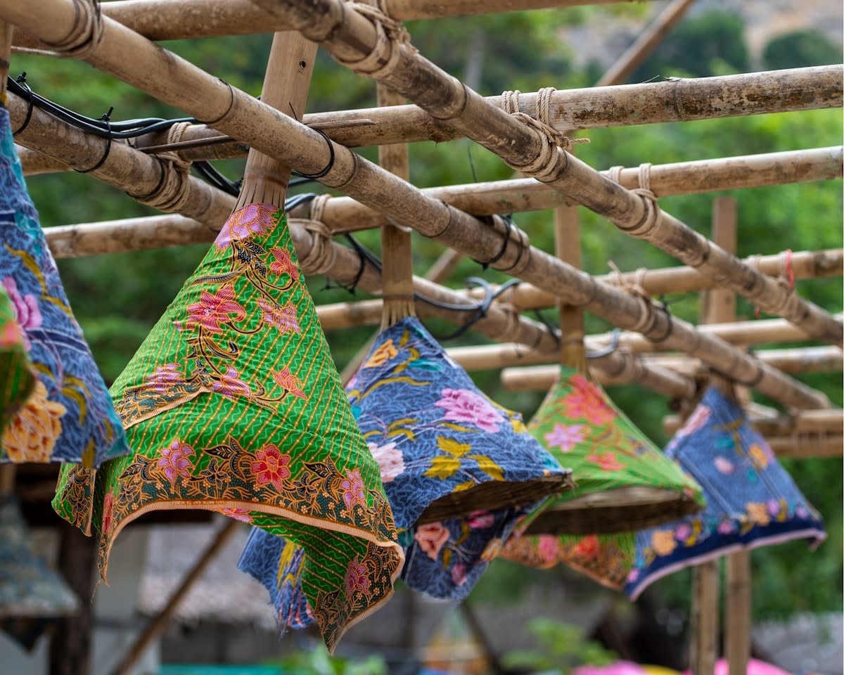 Colorful single-use product sachets hanging in a small village shop in Asia