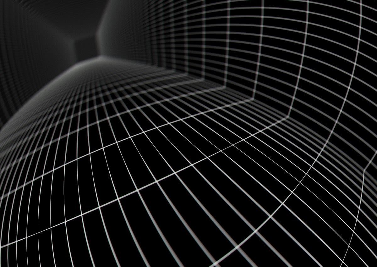 Abstract visualization of a bell curve and a divergent line
