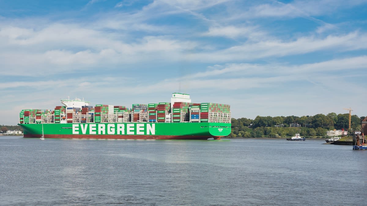 Large container ship in a modern port