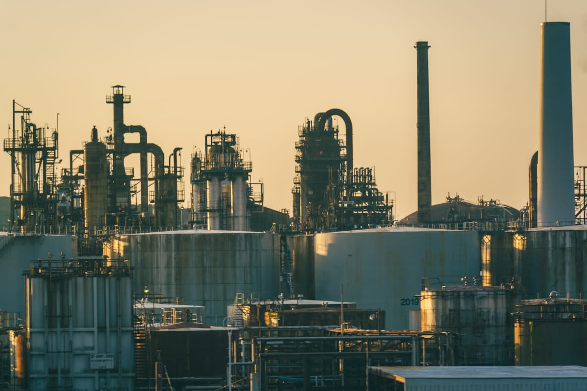 Industrial chemical plant with pipes and tanks