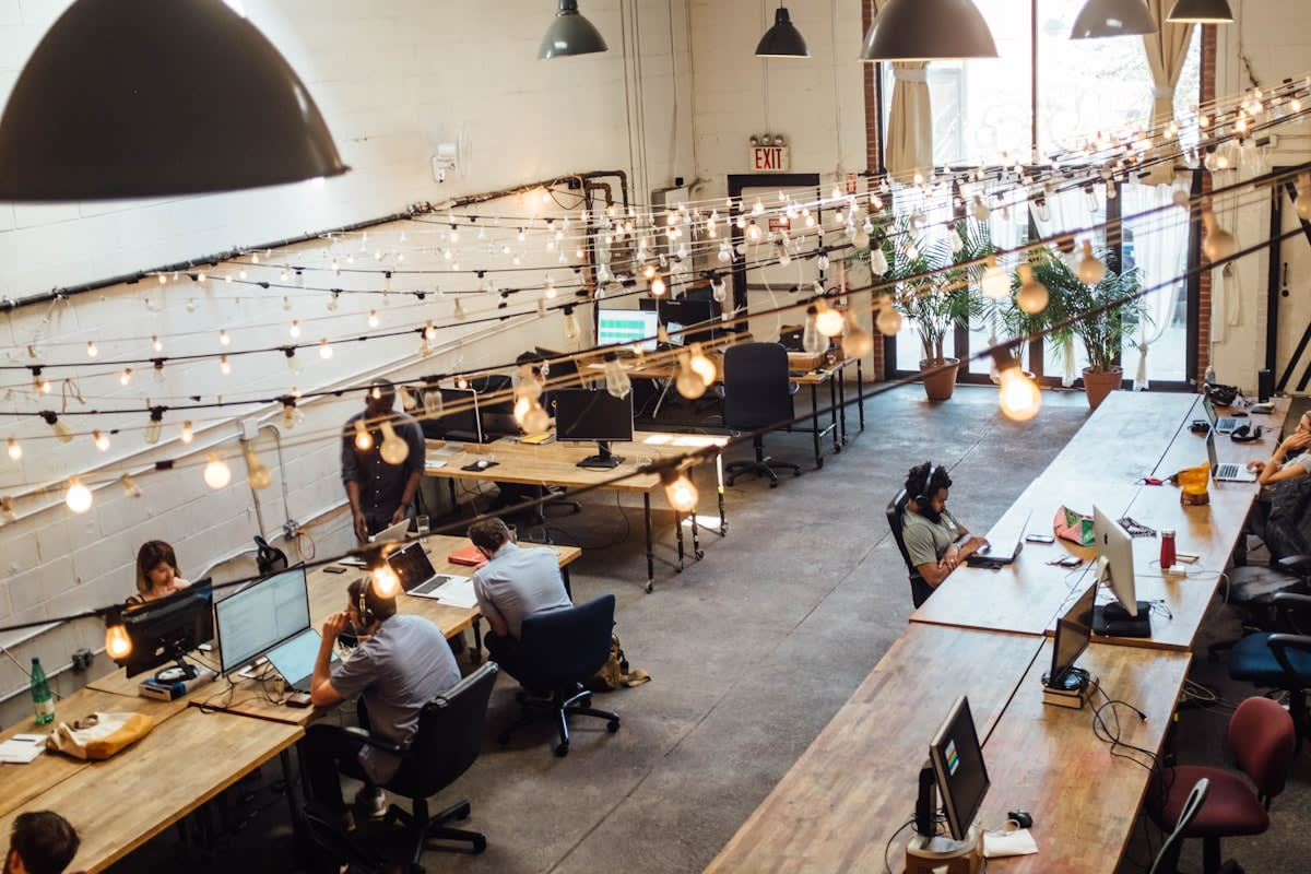 People working in a modern co-working space